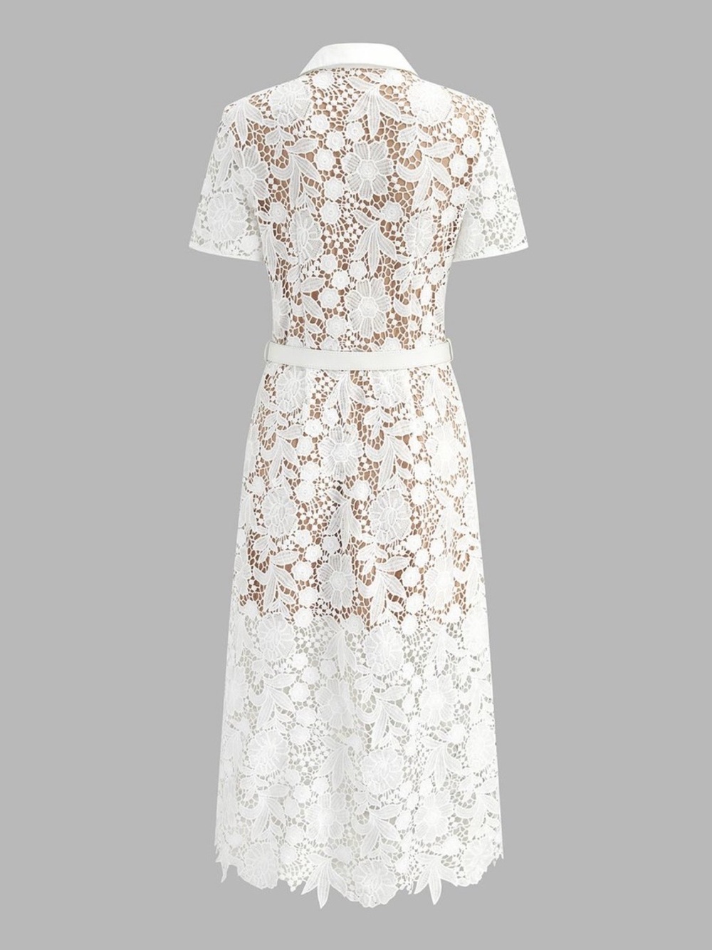 Commense Guipure Lace Button-Front Midi Dress with Rhinestone buttons & Belt - Picture 3 of 5
